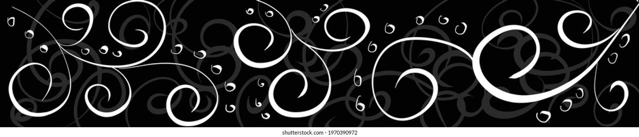 white curls with droplets on a black background, abstract leaves