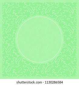 White curls and mint circle on light green background.