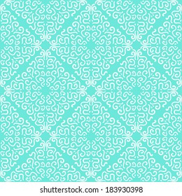 White curly graphic pattern on blue background