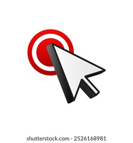 White cursor for computer click on red button. arrow icon for desktop.