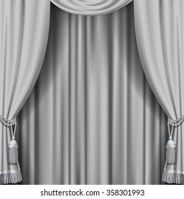 White curtain. Square theater background. Artistic poster. Vector illustration