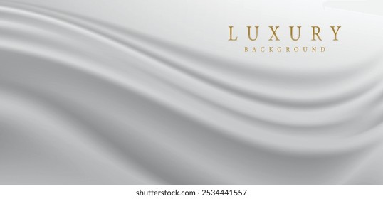 White curtain vector illustration. Realistic 3d vintage luxury banner for awards ceremony, elegant frame invitation on royal curtain mantle background.