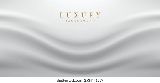 White curtain vector illustration. Realistic 3d vintage luxury banner for awards ceremony, elegant frame invitation on royal curtain mantle background.