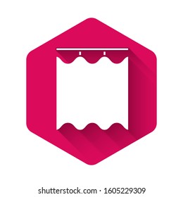 White Curtains icon isolated with long shadow. Pink hexagon button. Vector Illustration