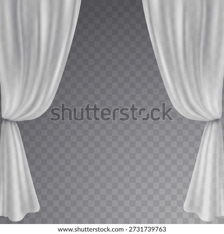 White curtains isolated on transparent background. Vector 3d cloth, soft lightweight fabric. Textile drapery veil, hanging window decoration