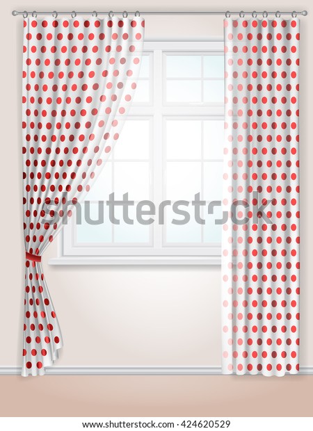 White Curtains Red Polka Dots Kitchen Stock Vector Royalty Free