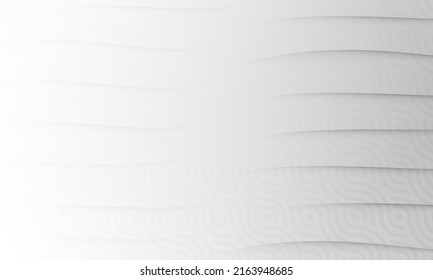 White Curve Pattern Gradient Background. Grayscale Line Halftone Template Design. Silver Color Geometric Wave Wallpaper. Light 3d Graphic Backdrop Background.