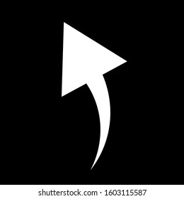 White curved arrow to up on a black background