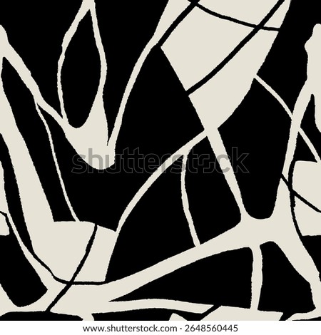 White, curved and irregular lines spread freely over the surface. The lines sometimes intersect, sometimes diverge, giving the image an organic rhythm