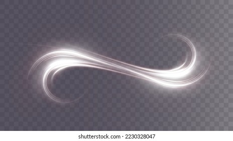 White curved light line, rope, tape. Smooth festive light line with light effects. Element for your design, advertising, postcards, invitations, screensavers, websites, games.