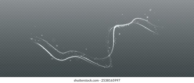  White curved light line, rope, tape. Smooth festive White line png with light effects. Light White Twirl png. Curve light effect of White line. 