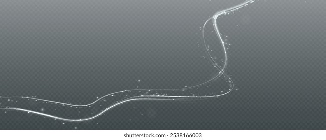  White curved light line, rope, tape. Smooth festive White line png with light effects. Light White Twirl png. Curve light effect of White line. 