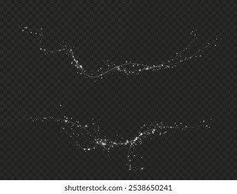 White curved light line, rope, tape. Smooth festive White line png with light effects. Light White Twirl png. Curve light effect of White line. 