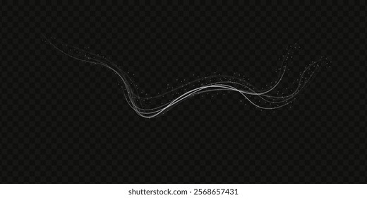 White curved light line, rope, spiral, tape. Smooth festive gold line png with light effects. Light golden Twirl png. Curve light effect of golden line.