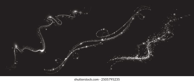 White curved light set line, rope, tape. Smooth festive White line png with light effects. Light White Twirl png. Curve light effect of White line. Luminous spiral png.
