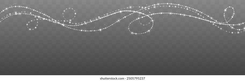 White curved light set line, rope, tape. Smooth festive White line png with light effects. Light White Twirl png. Curve light effect of White line. Luminous spiral png.