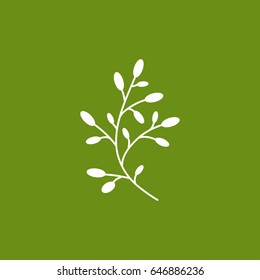White curved sprig with berries  isolated on green. Flat design. Vector illustration. Barberry twig