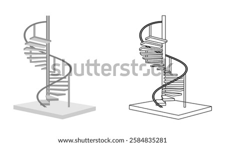 white curved stairs turn straight up, vector illustration isolated on white background.