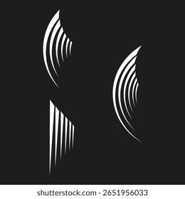 Arcos curvilíneos brancos. Fundo noturno minimalista. Vetor aerodinâmico abstrato. Enfeite dinamizado dinâmico.