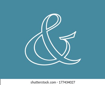 White custom decoration ampersand on blue. Vector illustration