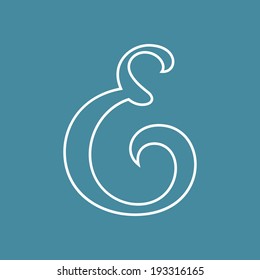 White custom decoration ampersand on blue. Vector illustration