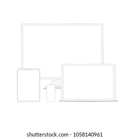 White custom made devices phone with empty screen isolated on white background