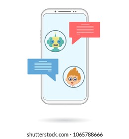 White custom made mobile phone with chatting screen human and chatbot