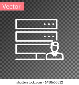 White Customer care server icon isolated on transparent background. Tech support concept with male operator. Call center sign. Vector Illustration