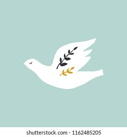 White cut out dove on a blue background, applique style, vector illustration