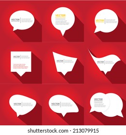 white cut paper speech bubbles on red. speech bubbles set. vector illustration. 