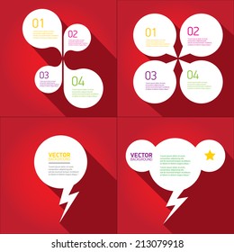 white cut paper speech bubbles on red. speech bubbles set. vector illustration. 