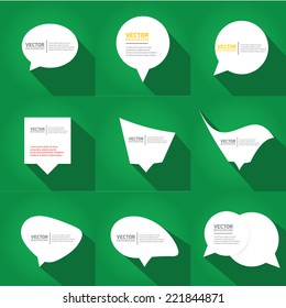 white cut paper speech bubbles on green. speech bubbles set. vector illustration.