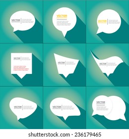 white cut paper speech bubbles on azure. speech bubbles set. vector illustration.