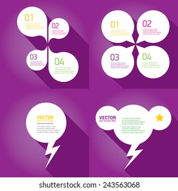 white cut paper speech bubbles on violet. speech bubbles set. vector illustration