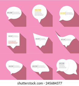 white cut paper speech bubbles on pink. speech bubbles set. vector illustration