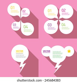 white cut paper speech bubbles on pink. speech bubbles set. vector illustration