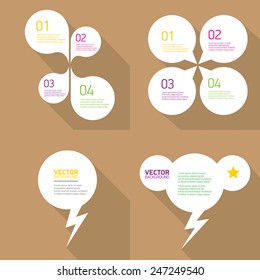 white cut paper speech bubbles on brown. speech bubbles set. vector illustration