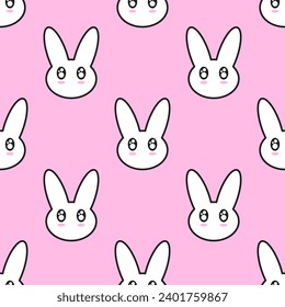 White cute bunnies on pink background. Vector seamless pattern. Best for textile, print, wallpapers, and festive decoration.
