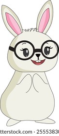 White cute bunny rabbit wearing black glasses animal Vector