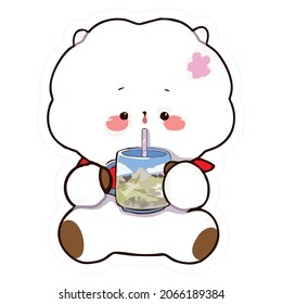 white cute cartoon character drinking