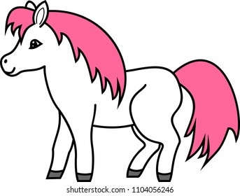 White cute cartoon pony with pink mane