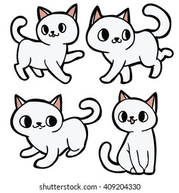 white cute cat cartoon set