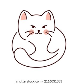 white cute cat icon flat