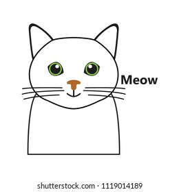 white cute cat symbol on the white background meow