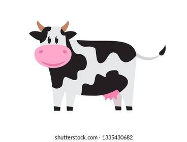 White cute cow with black spots. Vector illustration