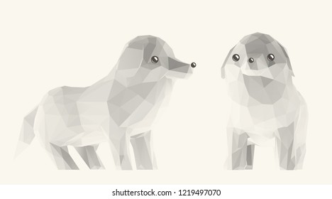 White Cute Funny Cartoon Dogs Set. Vector Dog Low Poly 3D Rendering