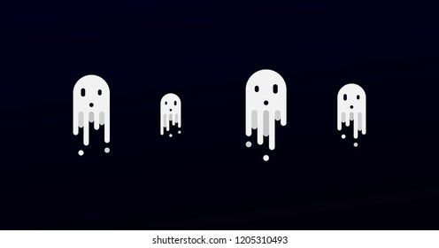 White cute ghosts on dark background. Halloween ghosts.