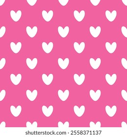 White cute heart shape on pink background seamless pattern. Abstract retro seamless vector pattern with cute white heart vector illustration.