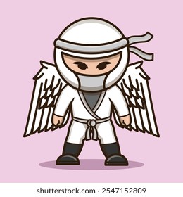 Ninja bonito branco com asa de anjo no vetor