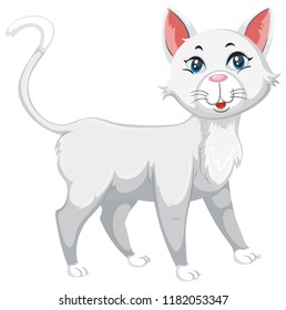 White cute pet cat illustration